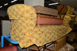 A VICTORIAN FLORAL UPHOLSTERED TWO SEATER DROP END SETEE