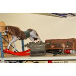 A ROCKING HORSE, approximate height 63cm x length 104cm, together with a 'Remington C' typewriter, a