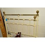 A STEEL AND BRASS BED FRAME with irons and wooden slats (5)
