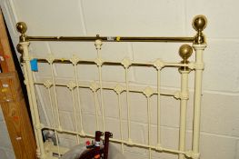 A STEEL AND BRASS BED FRAME with irons and wooden slats (5)