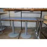 TWO ALLERMUIR RECTANGULAR DINING TABLE with a blue formica top, width 120cm x depth 74.5cm x