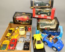 A QUANTITY OF BOXED AND UNBOXED MODERN DIECAST SPORTS CAR MODELS, to include Burago, Maisto, Chrono,