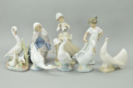 A LLADRO FIGURE, 'Girl with Pigeons', No4915, designed by Salvador Debon, height 22cm, together with