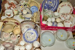 THREE BOXES AND LOOSE TEAWARES, DINNERWARES, etc to include Foley China, Colclough, Royal