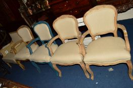 A SET OF FOUR OAK ARMCHAIRS (one painted) together with another oak chair with cane armrests and a