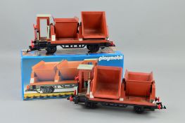 A BOXED PLAYMOBIL G SCALE SIDE TIPPING WAGON, No.4112, with a similar unboxed example, both appear