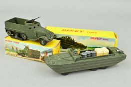 A BOXED FRENCH DINKY TOYS WHITE M3 HALF TRACK, No.822, matt olive drab body, version with machine