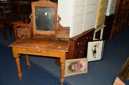A VICTORIAN PINE LADIES DRESSING TABLE with a single mirror, together with a Victorian walnut