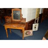 A VICTORIAN PINE LADIES DRESSING TABLE with a single mirror, together with a Victorian walnut