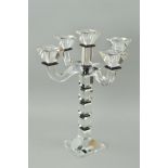 A BOXED GALWAY LIVING GLASS FIVE ARM CANDELABRA, height 40cm