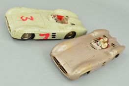 TWO WEST GERMAN TINPLATE MERCEDES SINGLE SEATER RACING CARS, possibly JNF, colour lithograph cockpit