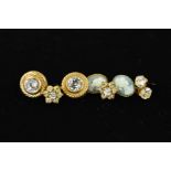 FOUR PAIRS OF EARRING STUDS to include a pair of oval cameo studs, a pair of circular cubic zirconia