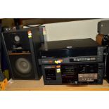 A MITSUBISHI DA-L70 AM/FM CASSETTE AUTO CHANGER SYSTEM, LT 70 turntable, together with a pair of