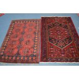 A 20TH CENTURY AFSHAR RUG, red and blue ground, 194cm x 121cm, together with another similar rug,