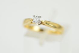 A 9CT GOLD SINGLE STONE DIAMOND RING, the brilliant cut diamond within a four claw setting to the