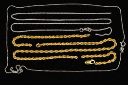 THREE CHAIN NECKLACES to include two palma link chains, one with 18ct hallmark, one stamped 18k 750,