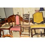 A VICTORIAN WALNUT BARLEY TWIST HIGH BACK CHAIR, together with three other chairs (4)