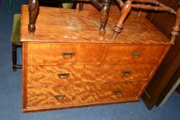 AN EDWARDIAN SATINWOOD CHEST of two short and two long drawers, width 122cm x depth 52cm x height
