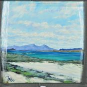 TOM BARRON (BRITISH CONTEMPORARY) 'NORTH FROM PORTUAIRK 2', a view across the Scottish Bay, signed