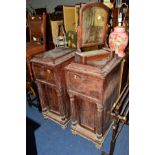 A PAIR OF GEORGIAN FLAME MAHOGANY PEDESTALS that forms a sideboard, together with a Victorian