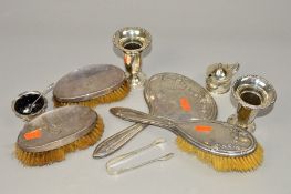 A PARCEL OF SILVER, to include a pair of conical posy vases with flared rims, Birmingham 1910,