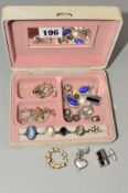 A SELECTION OF SILVER AND WHITE METAL JEWELLERY AND A SMALL JEWELLERY BOX to include two pairs of