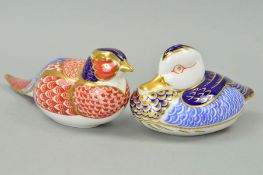 TWO ROYAL CROWN DERBY PAPERWEIGHTS, Duck, gold stopper and Pheasant, no stopper and scratched to