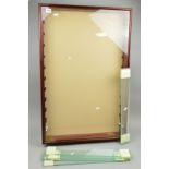 A GLASS FRONTED WALL MOUNTED WOODEN DISPLAY CABINET, approximate size 84cm high x 55cm wide x 9cm