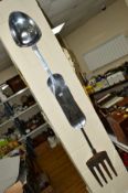 LARGE NOVELTY WALL HANGINGS, shaped as a spoon and a fork, tallest height 122cm (2)