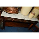 AN EDWARDIAN MAHOGANY MARBLE TOPPED WASHSTAND with two drawers