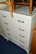 A TALL PAINTED CHEST OF FIVE DRAWERS