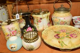 A SMALL GROUP OF CARLTONWARE CERAMICS, to include three biscuit barrels, two 'Peony' pattern, a