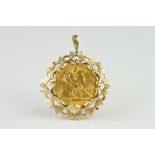 A GEORGE V HALF SOVEREIGN dated 1915, mounted on a later 9ct gold pendant, hallmarked 9ct gold