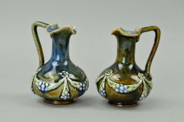 A PAIR OF ROYAL DOULTON GLAZED STONEWARE MINIATURE JUGS, impressed marks and No6544 to bases,