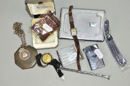 A SMALL SELECTION OF ITEMS to include an early 20th Century silver head wristwatch with black cord