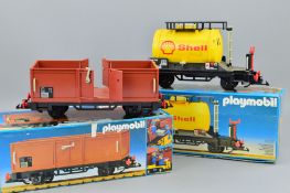 A BOXED PLAYMOBIL G SCALE SHELL TANK WAGON, No.4107, missing hosepipes but otherwise complete with a