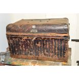 A VINTAGE TIN TRUNK AND A BROTHER PRINTER