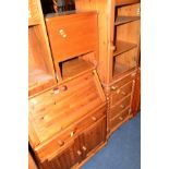 A PINE BUREAU with a single drawer and a pine glazed hi-fi cabinet (2)