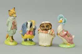 FOUR ROYAL ALBERT BEATRIX POTTER FIGURES, 'Mrs Tiggy Winkle', 'Jemima Puddleduck', 'Tommy Brock' and