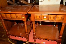 A PAIR OF HARDWOOD BEDSIDE CABINETS with single drawers