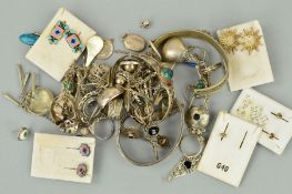 A SELECTION OF SILVER AND WHITE METAL JEWELLERY to include earrings, bangles, necklaces, rings