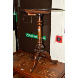 A VICTORIAN BURR WALNUT OVAL TOPPED OCCASIONAL TABLE on a tripod base (sd)