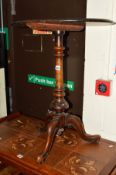 A VICTORIAN BURR WALNUT OVAL TOPPED OCCASIONAL TABLE on a tripod base (sd)
