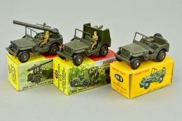 THREE BOXED FRENCH DINKY TOYS JEEPS, Hotchkiss-Willys, No.80B, SS-10 Missile Launcher, No.828,