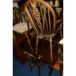 AN OAK REFECTORY TABLE and four wheel back chairs (5)