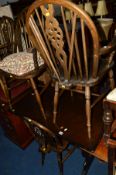 AN OAK REFECTORY TABLE and four wheel back chairs (5)