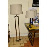 A MODERN DECORATIVE CHROME FRAMED STANDARD LAMP, height 166cm, together with a matching pair of