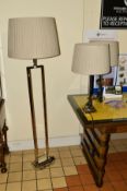 A MODERN DECORATIVE CHROME FRAMED STANDARD LAMP, height 166cm, together with a matching pair of