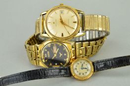 THREE WATCHES to include two gentleman's gold coloured wristwatches, a Hamilton and a Citizen,