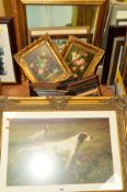 ONE BOX AND LOOSE PICTURES AND PRINTS ETC, to include oil on canvas paintings of country scenes,